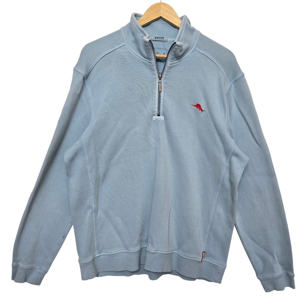 Tommy Bahama Mens Prep Antigua Cove Quarter Zip Pullover Sweatshirt L Light Blue